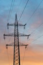 Top Hamper of a 220 kilovolt Electric Power Pylon in Morning Light