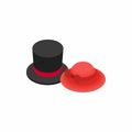 Top hat with red ribbon and red female hat icon Royalty Free Stock Photo