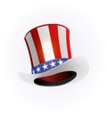 Top hat for USA Independence Day. Uncle Sam's hat vector. 4 of July celebration. Fourth of July greeting card