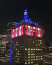 Top of Helmsley Building At Night Lit in Red White and Blue Royalty Free Stock Photo