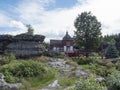 Old rustic building of Topferbaude viewpoint restaurant and hut next to hill Topfer near the town of Oybin at Zittauer Royalty Free Stock Photo