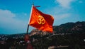 On the top Hindu flag in hand it's a representing of victory of Dharma Royalty Free Stock Photo