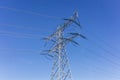 Top of a huge high-voltage electric tower, sunny day