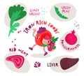 Top iron rich foods. Medical infographic in trendy style.