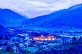 Top light view of Punakha Dzong , Bhutan at night