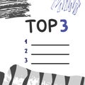 Top 3 list blank. Vector template dsign.