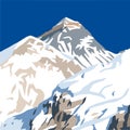 Top of mount Everest from Nepal side as seen from Kala Patthar peak, vector illustration, Mt Everest 8,848 m, Khumbu valley Royalty Free Stock Photo