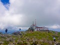 Top of the mountain of La Rhune in the Atlantic Pyrenees. Border between Spain and France. Day with clouds and clearings you can