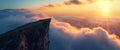 The top of the mountain overlooking the sunset cliff rock clouds. Generated AI Royalty Free Stock Photo