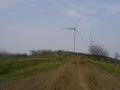 The top of the mountain wind turbines Royalty Free Stock Photo