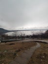 A Majestic Vista of Wular Lake from the Mountain\'s Summit Royalty Free Stock Photo