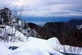 Top of the mountains of the Apuan Alps covered with white snow