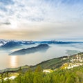 Top of the mountains view of the Swiss Alps Mountains and Lake Lucerne Royalty Free Stock Photo