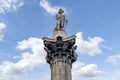 The top of Nelson\'s Column in Trafalgar Square with the statue of Horatio Nelson