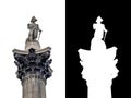 The top of Nelson\'s Column in Trafalgar Square with the statue of Horatio Nelson