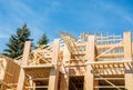 Top of new building under construction on blue sky background. Royalty Free Stock Photo