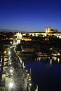 Dusk view along Charls Bridge in Prague