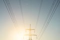 Top old electrical pillar on a background of the blue sky Royalty Free Stock Photo
