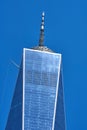 The top of One World Trade Center or Freedom Tower 2014, showing the spire and, on the left side, the crane used to clean the Royalty Free Stock Photo