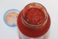 The top of an open jar of tomato pasta sauce Royalty Free Stock Photo