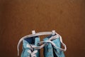 The top of a pair blue sneakers with one drawstring Royalty Free Stock Photo
