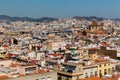 Top panoramic view of the Barcelona landscape. Europe, Barcelona, Spain. Historical buildings in the background