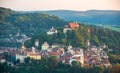 Top panoramic view of old city in Sighisoara, Transylvania, Romania at evening Royalty Free Stock Photo