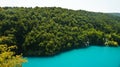 Top panoramic view of Plitvice Lakes, beautiful nature of National Park in Croatia, sunny day Royalty Free Stock Photo