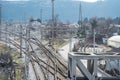 Top perspective view on a railway branching