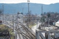 Top perspective view on a railway branching