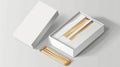 Top and perspective view of a white matchbox with empty match stick package. Modern mockup of a 3d blank box with sulfur Royalty Free Stock Photo