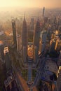 Top of Petronas Twin Towers. Aerial view of Kuala Lumpur Downtown, Malaysia. Financial district and business centers in smart