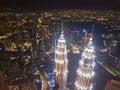 Top of Petronas Twin Towers. Aerial view of Kuala Lumpur Downtown, Malaysia. Financial district and business centers in smart