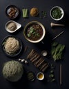 Top photo, beautifully laid out Vietnamese noodles, props, healthy ÃÅ½food.