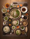 Top photo, beautifully laid out Vietnamese noodles, props, healthy ÃÅ½food.