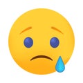 Top quality emoticon. Loudly crying emoji. Yellow emoticon with streams of tears. Popular chat elements. Emoji icon from Facebook