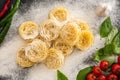 Top of raw Capellini pasta with Royalty Free Stock Photo