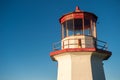 Top of a red and white old lighthouse over blue sky in Gaspesie, Quebec (PercÃÂ©). Royalty Free Stock Photo