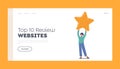 Top Review Websites Landing Page Template. Little Boy Character Holding Star Over the Head. Feedback Consumer Evaluation