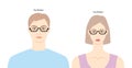 Top Rimless frame glasses on women and men flat character fashion accessory illustration. Sunglass unisex silhouette