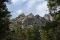 Top of the rocks rise beyond the forest