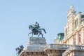 Top roof sculpture of goddess Muse riding Pegasus, a winged horse, at Vienna State Opera House, Vienna, Austria, details, closeup Royalty Free Stock Photo