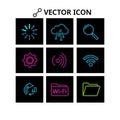 Top row loading icon cloud computing symbol magnifying glass Royalty Free Stock Photo