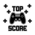 Top Score text, with contoller and plus sign, on white background. Royalty Free Stock Photo