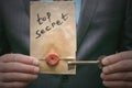 Top secret message concept. Super important information. Confidential dossier. Decryption key
