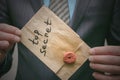 Top secret concept. Top secret documents or message in businessman hands. Royalty Free Stock Photo