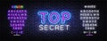 Top Secret Neon Sign Vector Illustration. Vintage design template with top secret. Vector template. Editing text neon Royalty Free Stock Photo