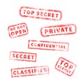 Top secret red vintage grunge stamp collection on white Royalty Free Stock Photo