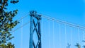 The top section of one of the riveted steel towers of the Lions Gate Bridge in Vancouver BC, Canada Royalty Free Stock Photo