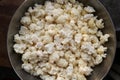 Top shot of cauliflower pieces in a steel bowl